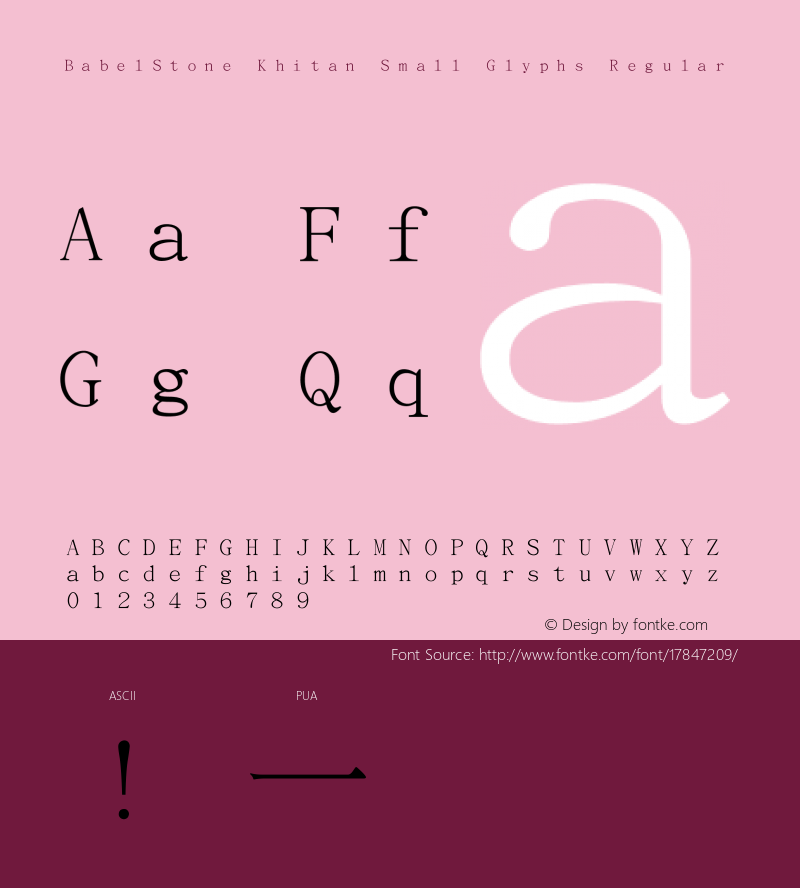 BabelStone Khitan Small Glyphs Regular Version 1.009 July 28, 2015 Font Sample