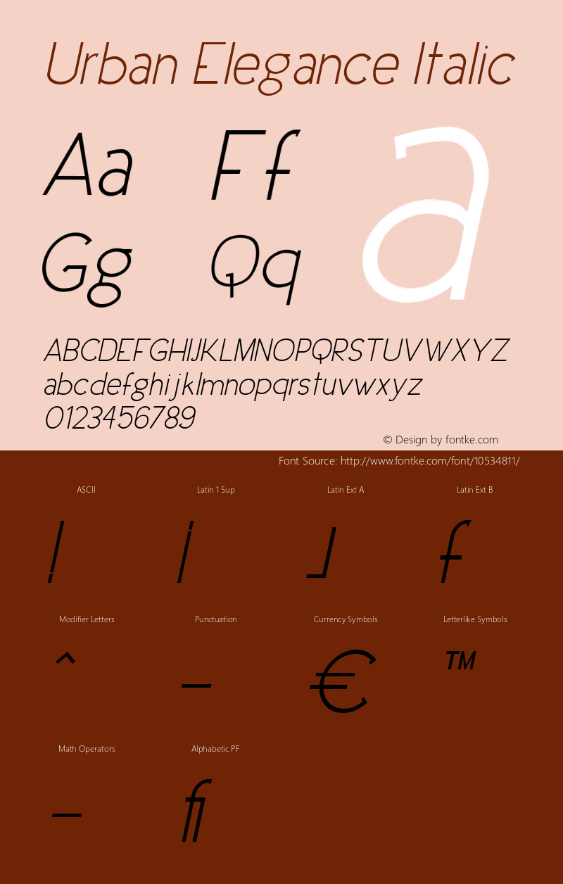 Urban Elegance Italic Version 1.000 Font Sample