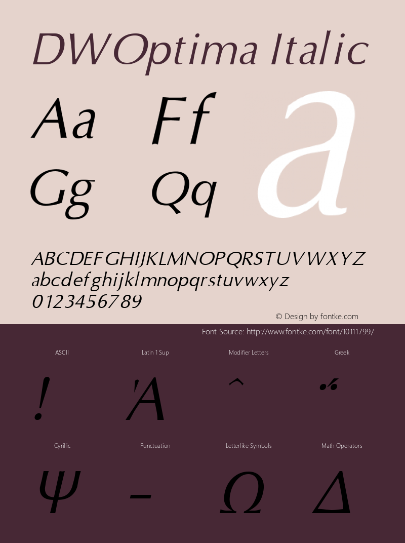 DWOptima Italic 10/26/2002 Font Sample