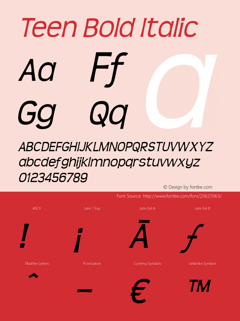 Teen Italic Version 2.000 2004 Font Sample