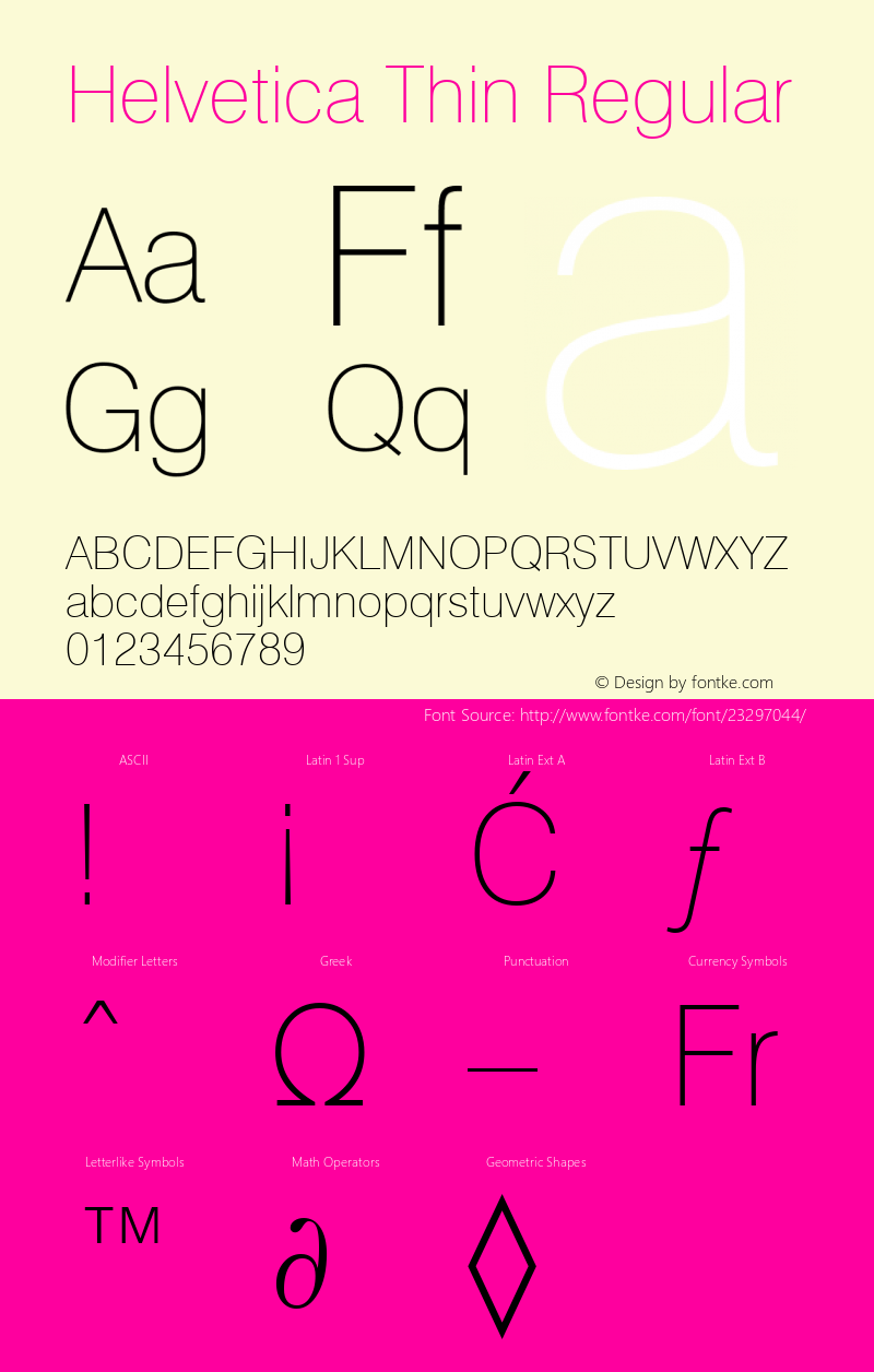 Helvetica Thin  Font Sample