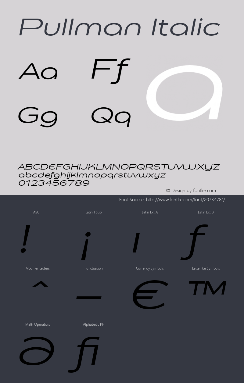 Pullman Italic Version 1.00 2010 Font Sample