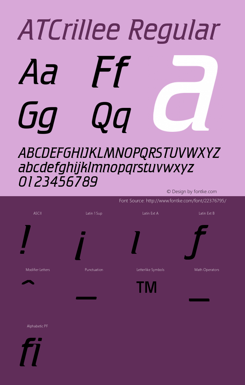 ATCrillee-LightItalic 1.0 Font Sample