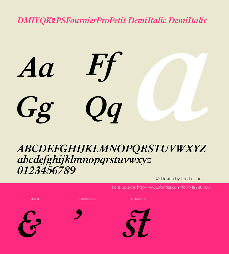 DMIYQK+PSFournierProPetit-DemiItalic Version 1.0 Font Sample