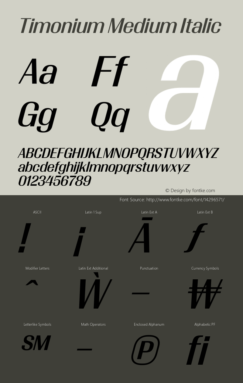 Timonium Medium Italic Version 001.003 2013 Font Sample