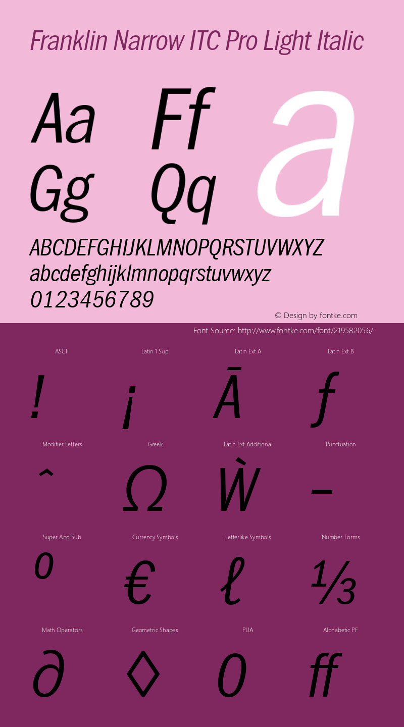 Franklin Narrow ITC Pro Light Italic Version 1.01图片样张