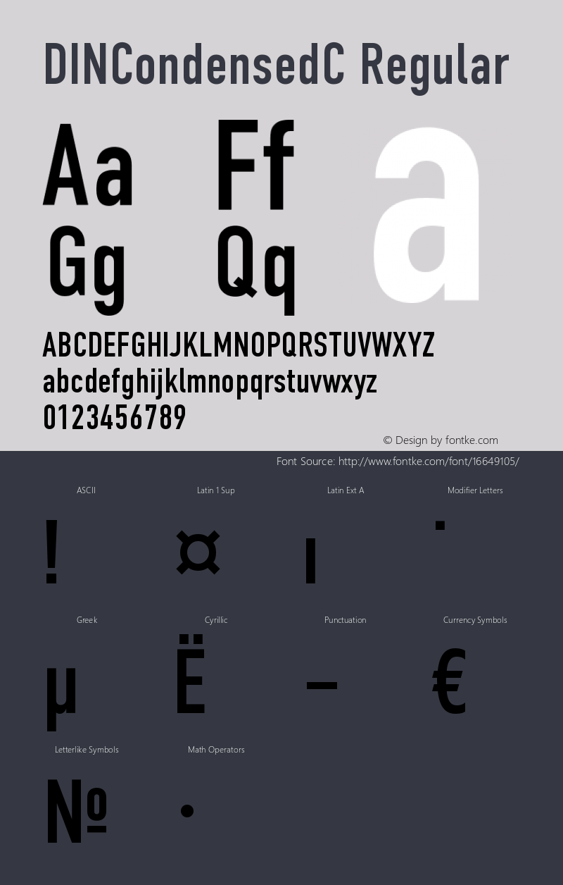 DINCondensedC Regular OTF 1.0;PS 001.000;Core 116;AOCW 1.0 161 Font Sample