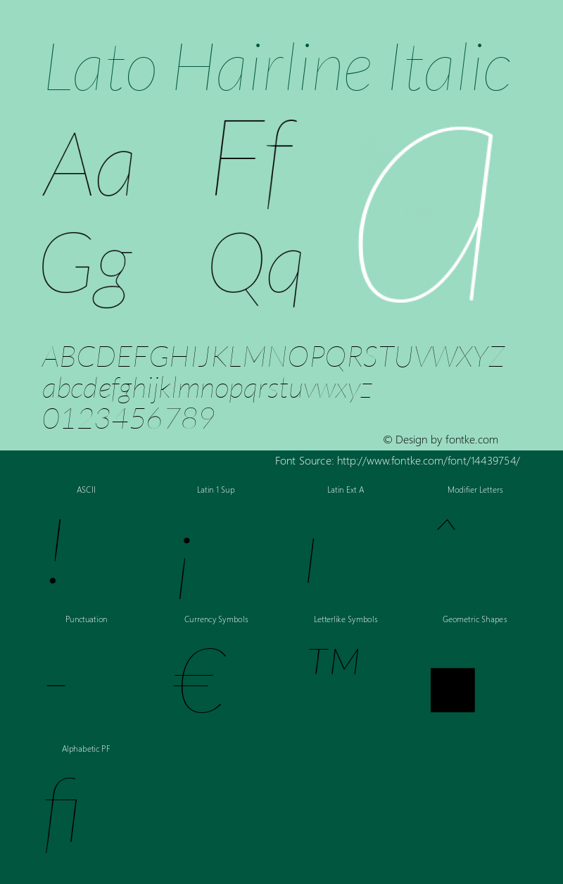 Lato Hairline Italic Version 1.104; Western+Polish opensource Font Sample