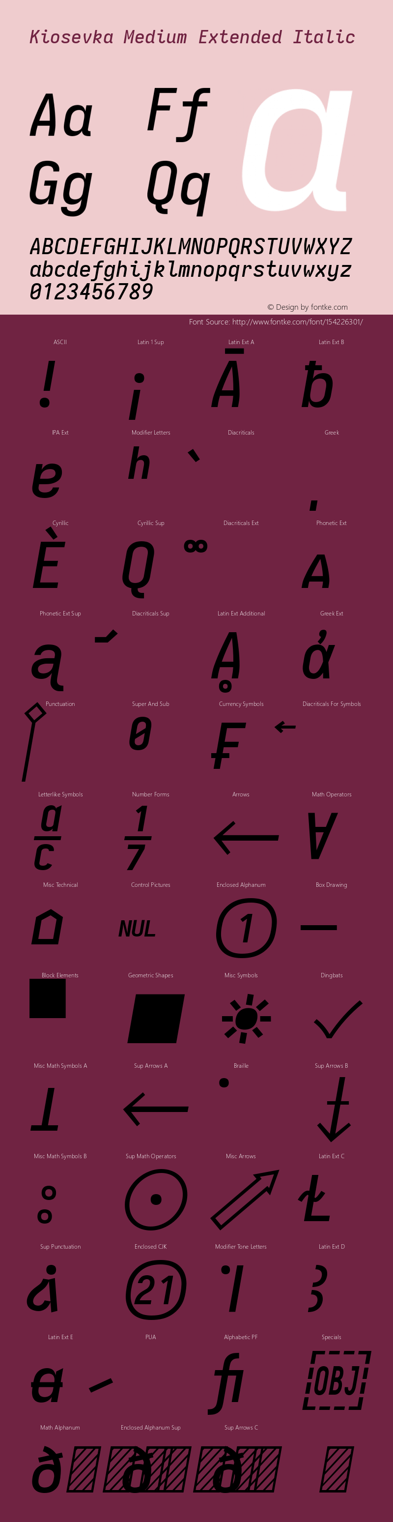 Kiosevka Medium Extended Italic Version 4.0.0; ttfautohint (v1.8.2) Font Sample