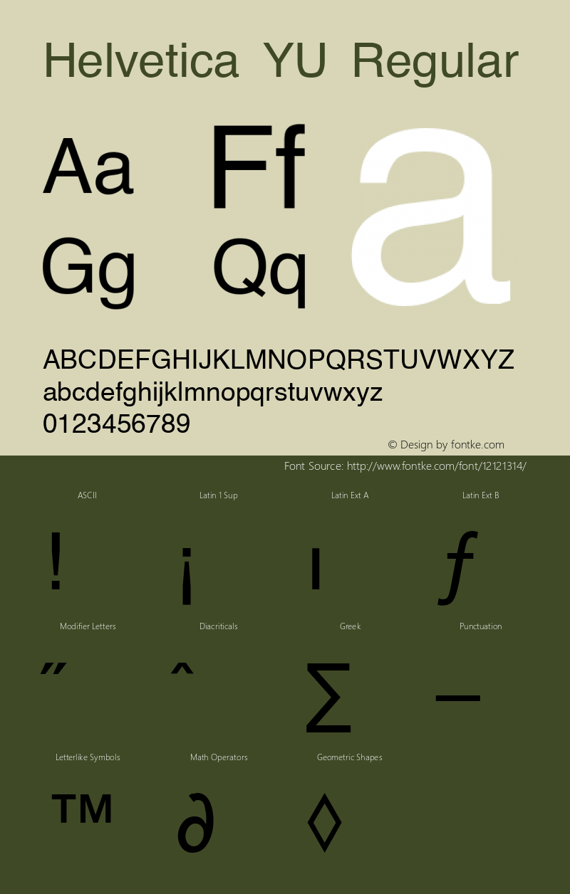 Helvetica YU Regular Altsys Metamorphosis:22.06.92 Font Sample