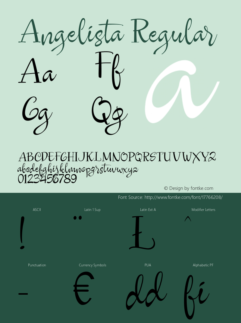 Angelista Regular Version 1.000 Font Sample