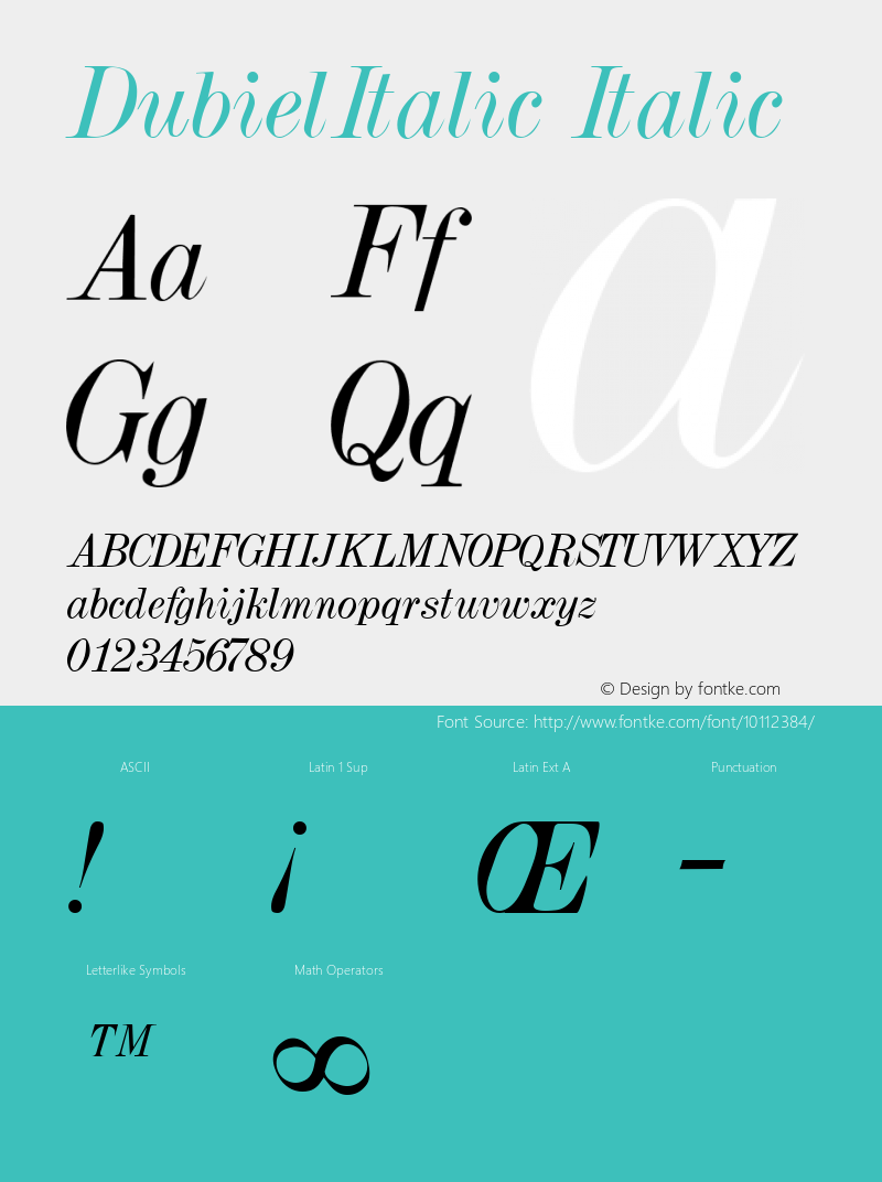 DubielItalic Italic Altsys Fontographer 3.5  7/31/92 Font Sample