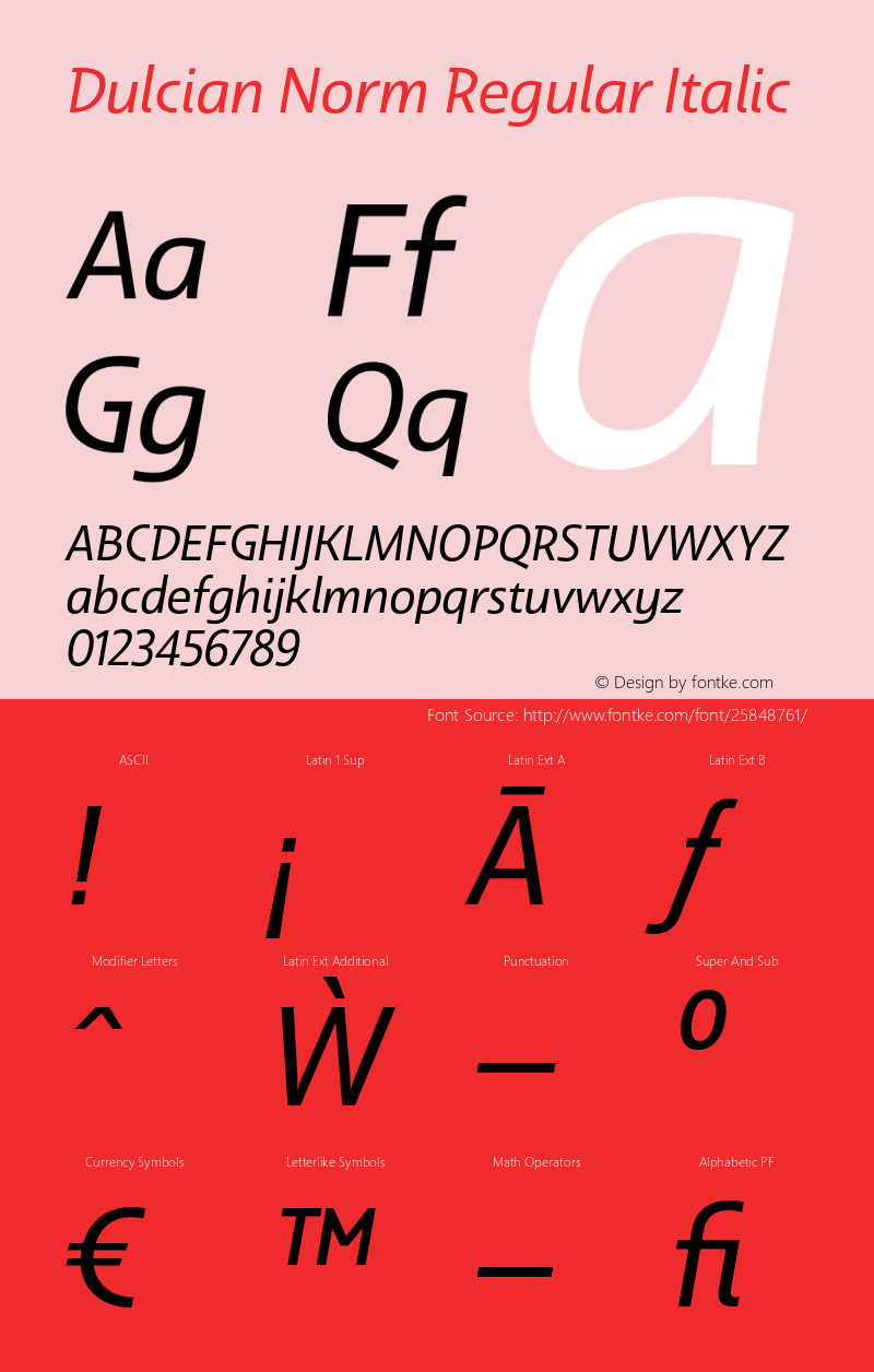 Dulcian Norm Regular Italic Version 1.000 Font Sample