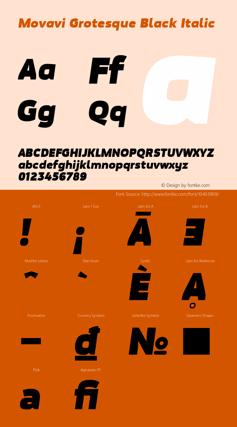 Movavi Grotesque Black Italic 1.0; CC:by-nc-nd; Font Sample