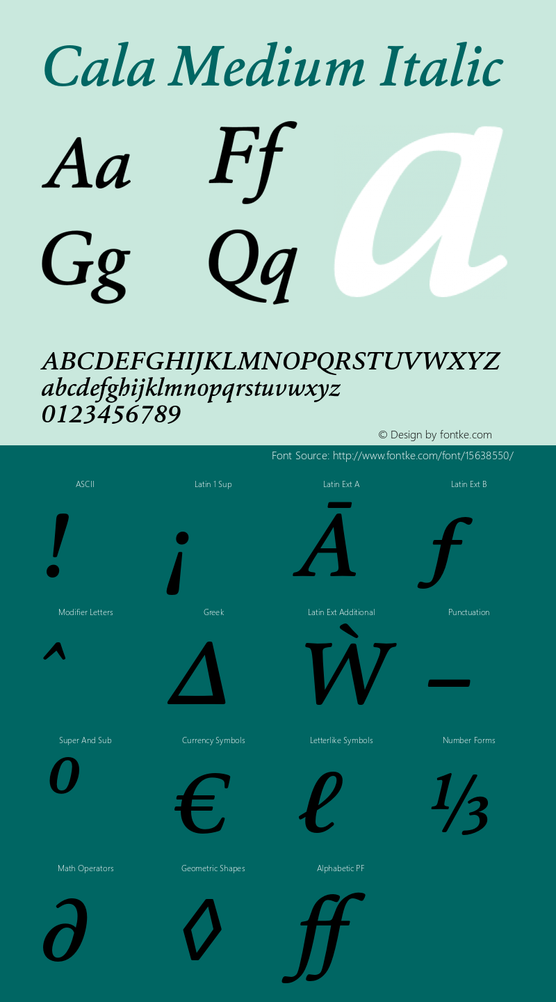Cala Medium Italic Version 1.000 Font Sample