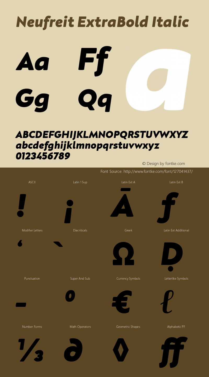 Neufreit ExtraBold Italic Version 1.000 Font Sample