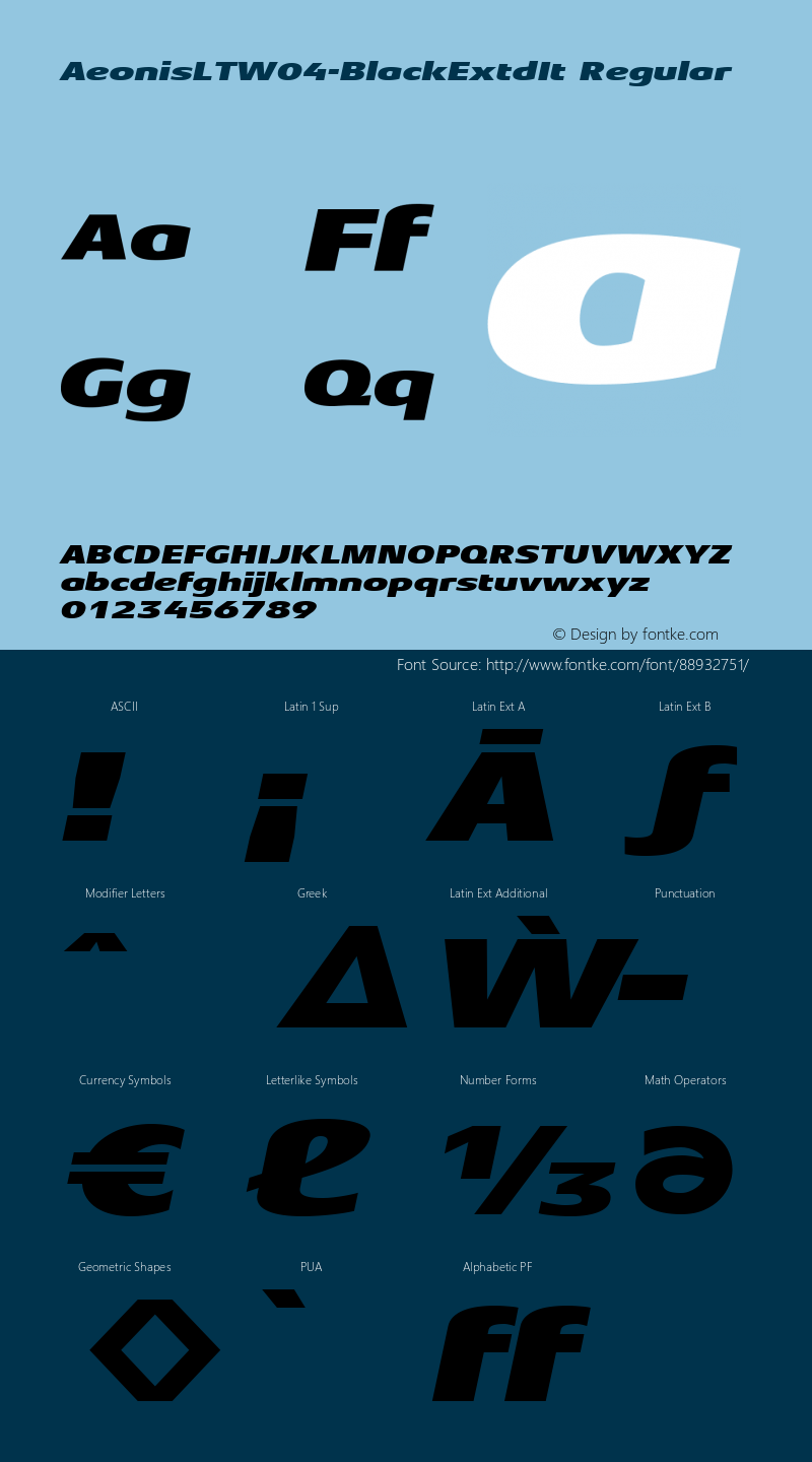 Aeonis LT W04 Black Extd It Version 1.100 Font Sample