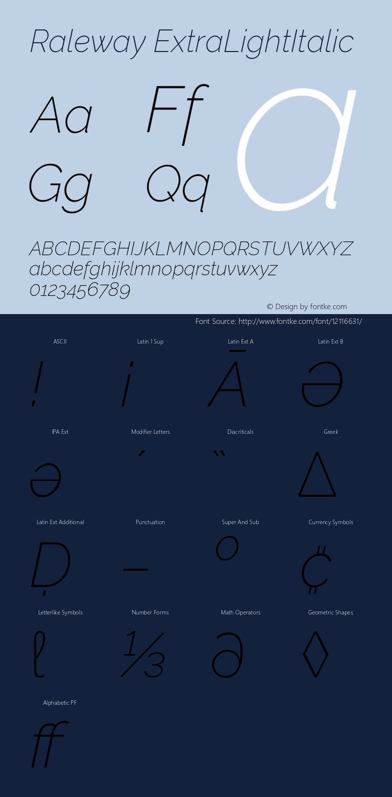 Raleway ExtraLightItalic Version 001.001 Font Sample