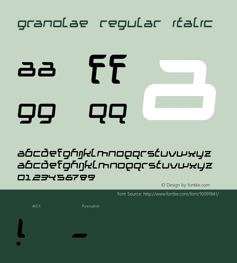 Granolae Regular Italic 1.00 Font Sample