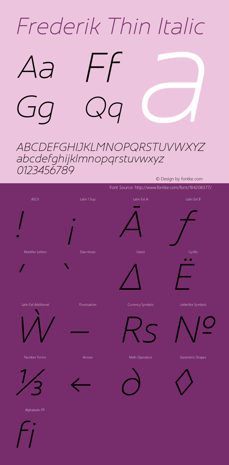 Frederik-ThinItalic Version 1.000 | wf-rip DC20190415图片样张