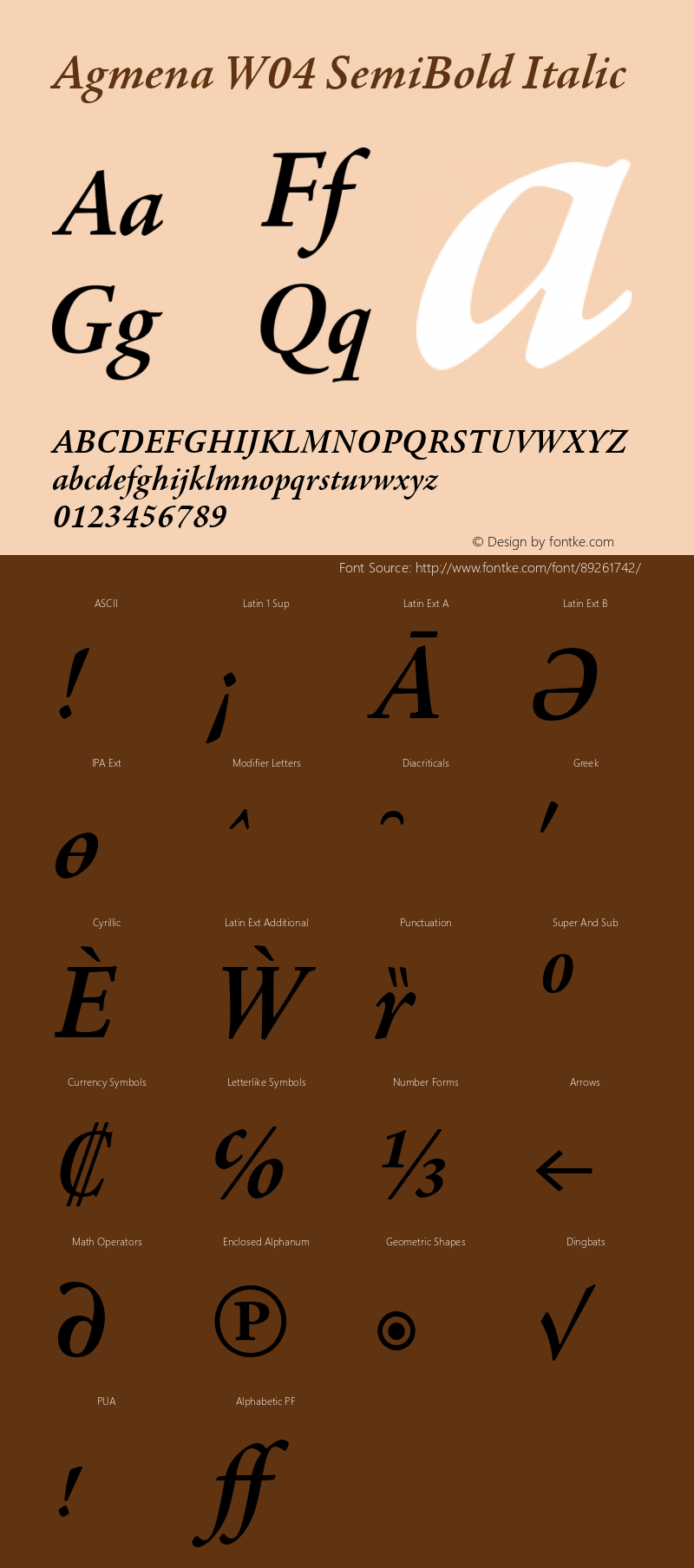 Agmena W04 SemiBold Italic Version 1.00 Font Sample