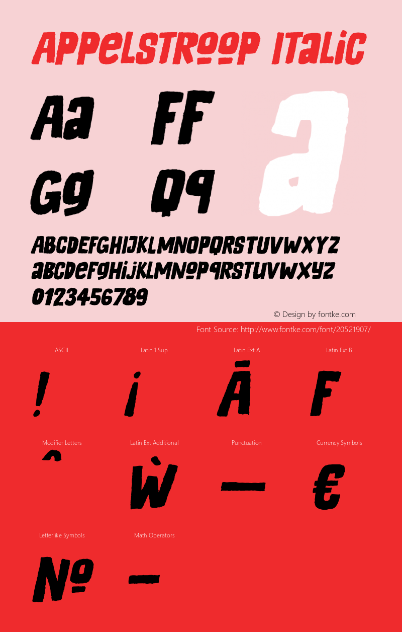 Appelstroop Italic Version 1.000 Font Sample