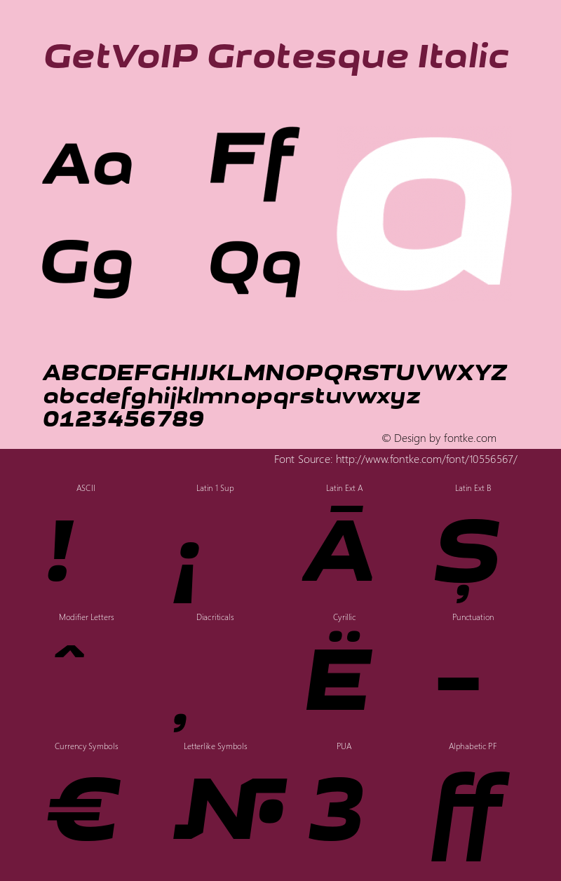 GetVoIP Grotesque Italic 1.0; CC 3.0 BY-ND Font Sample