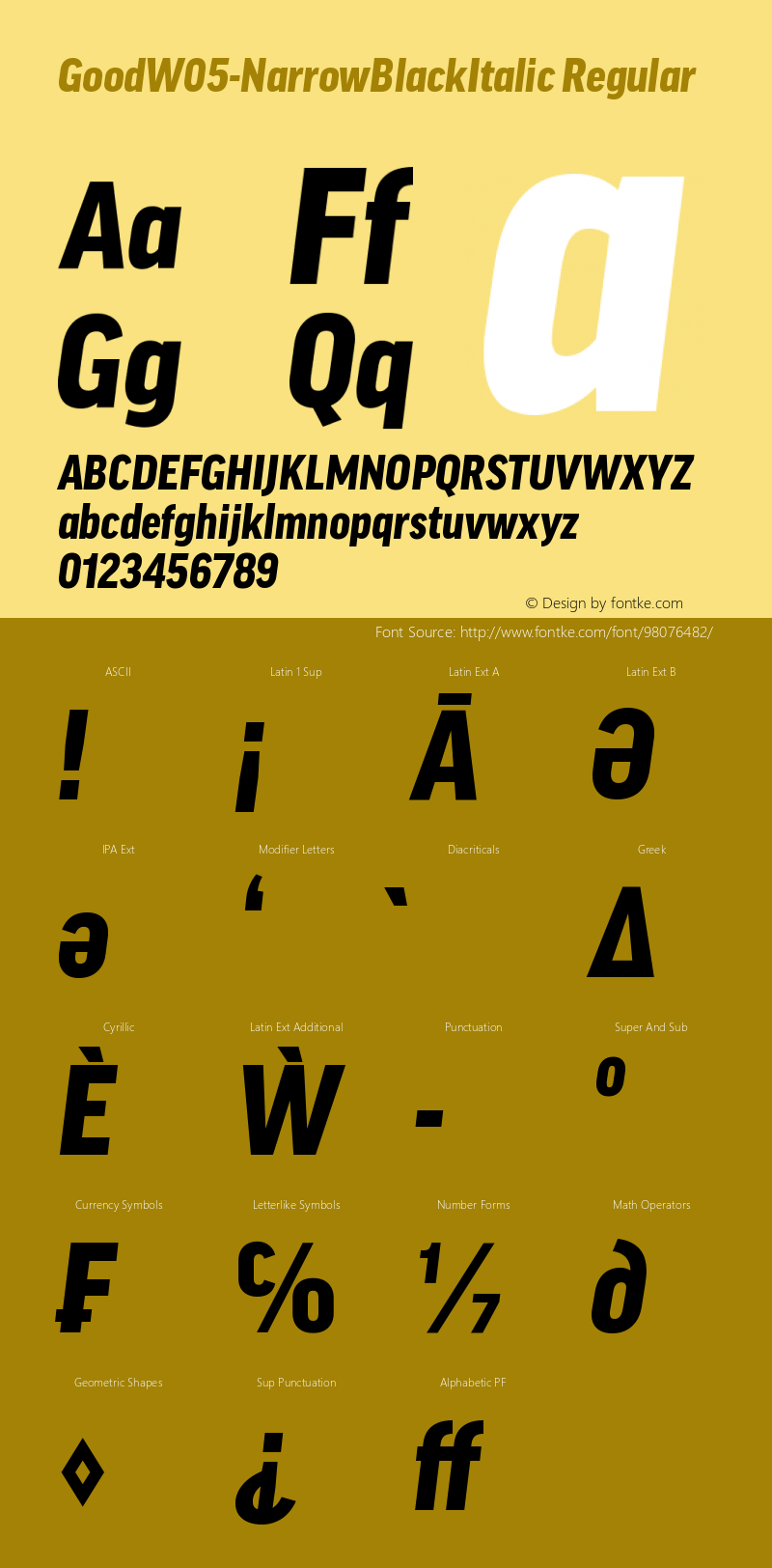 Good W05 Narrow Black Italic Version 7.504 Font Sample