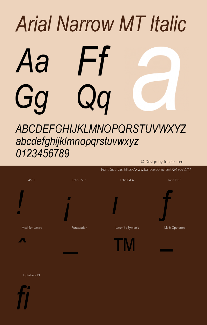 Arial Narrow MT Italic Version 001.002 Font Sample