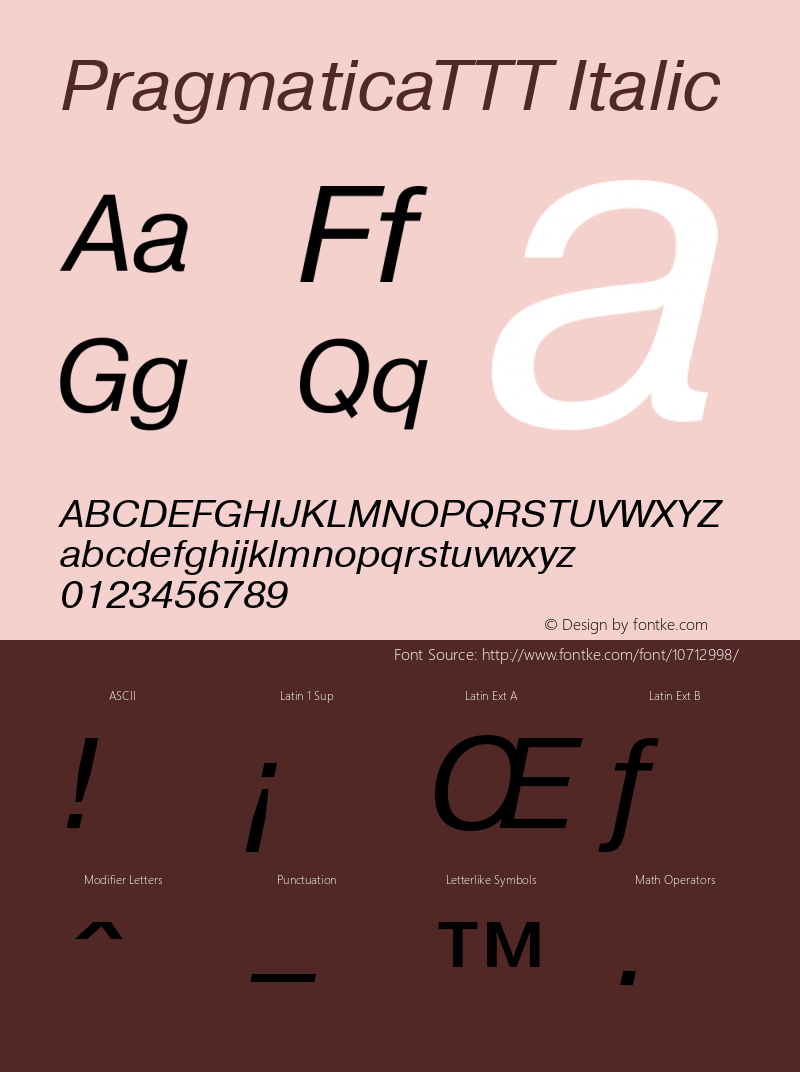 PragmaticaTTT Italic TrueType Maker version 3.00.00 Font Sample