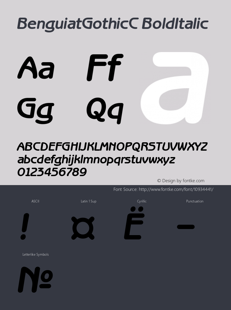 BenguiatGothicC BoldItalic Version 001.000 Font Sample