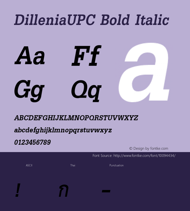 DilleniaUPC Bold Italic Version 2.20 Font Sample