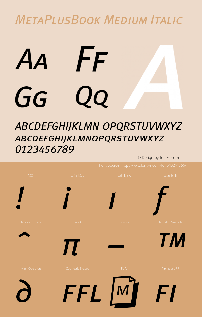 MetaPlusBook Medium Italic 001.000 Font Sample