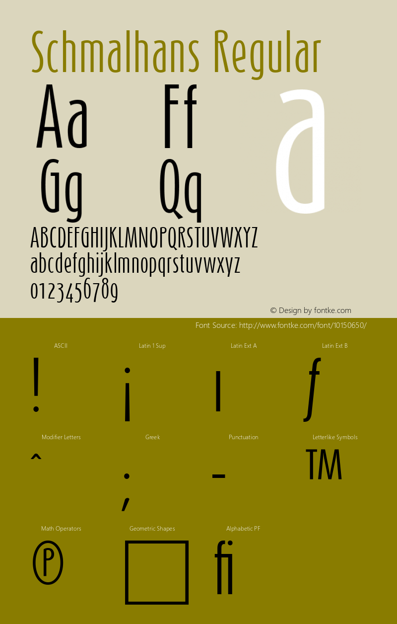 Schmalhans Regular Version 001.000 Font Sample