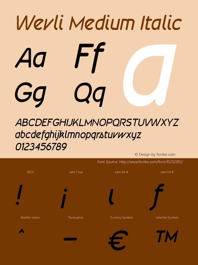 Wevli Medium Italic Version 2.1; 2002 Font Sample