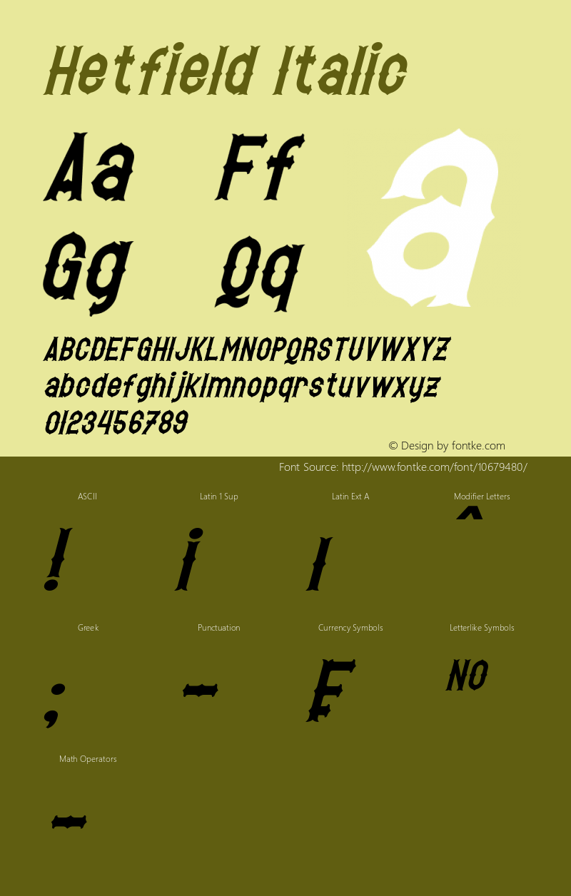 Hetfield Italic Version 1.10 March 22, 2015 Font Sample