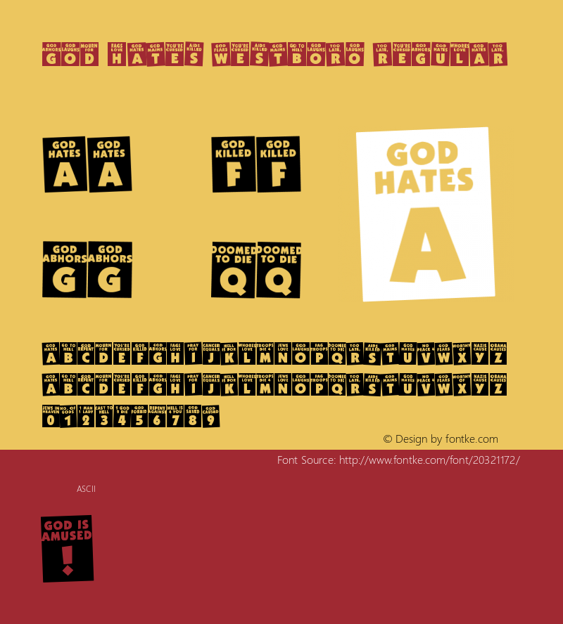 God Hates Westboro Version 1.00 January 21, 2014, initial release Font Sample