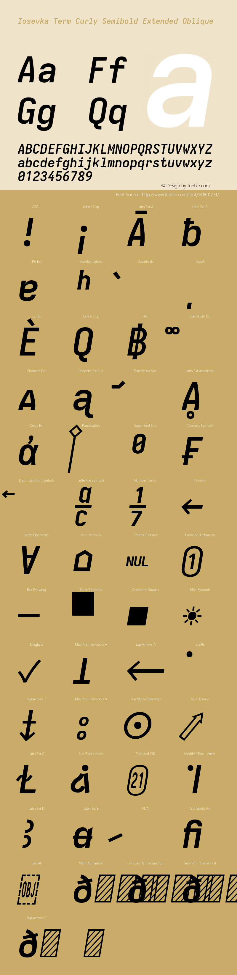 Iosevka Term Curly Semibold Extended Oblique Version 5.0.8; ttfautohint (v1.8.3) Font Sample