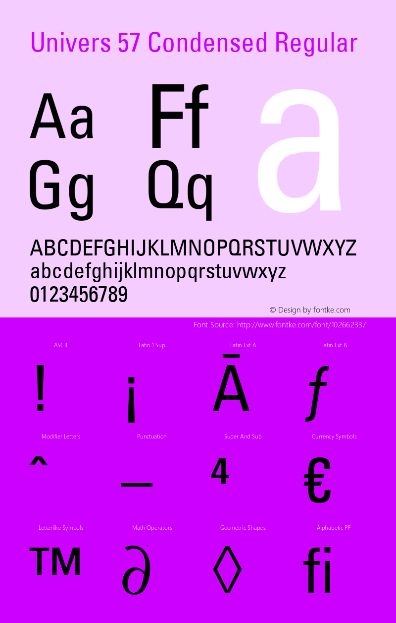 Univers 57 Condensed Regular Version 1.0 Font Sample