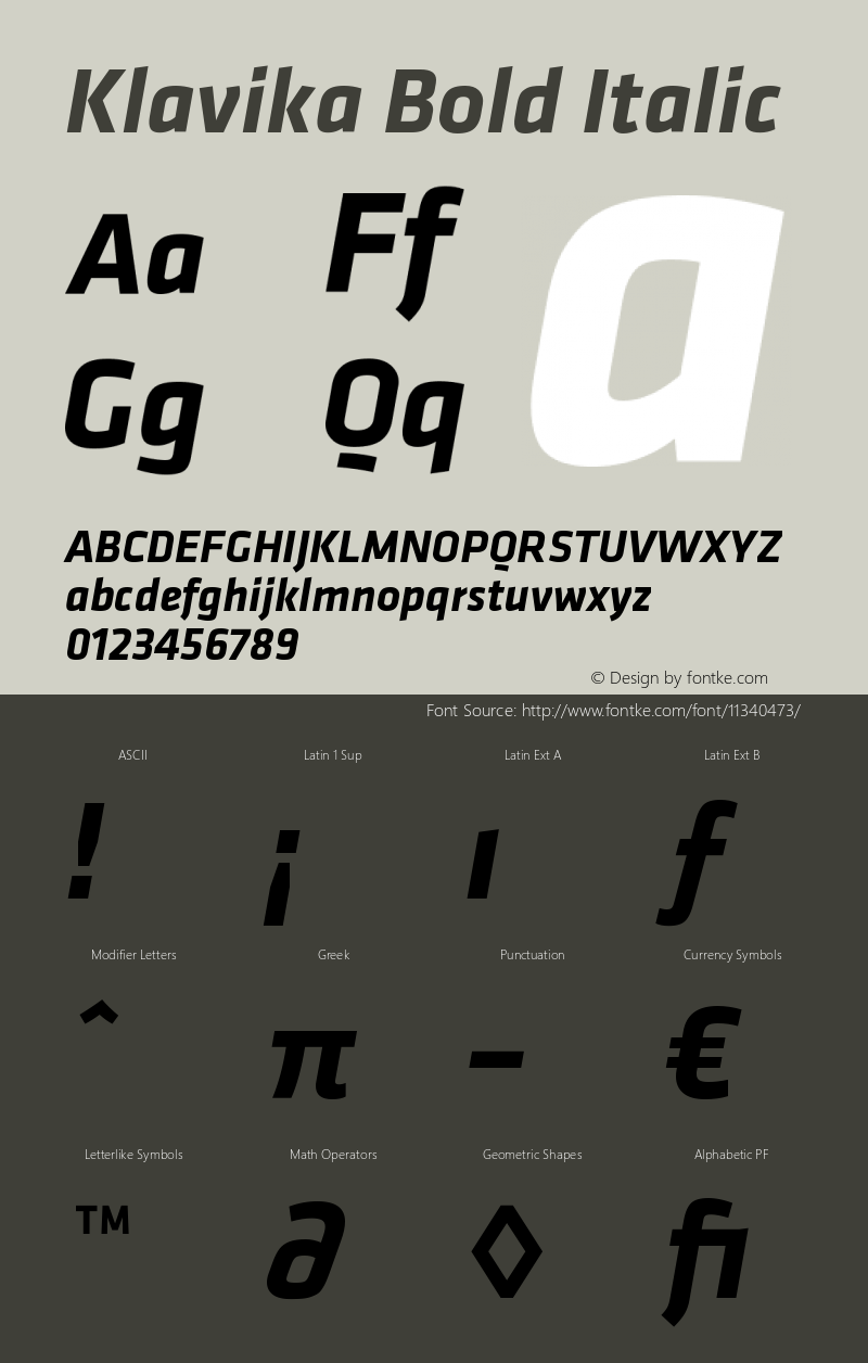 Klavika Bold Italic Version 001.000 Font Sample