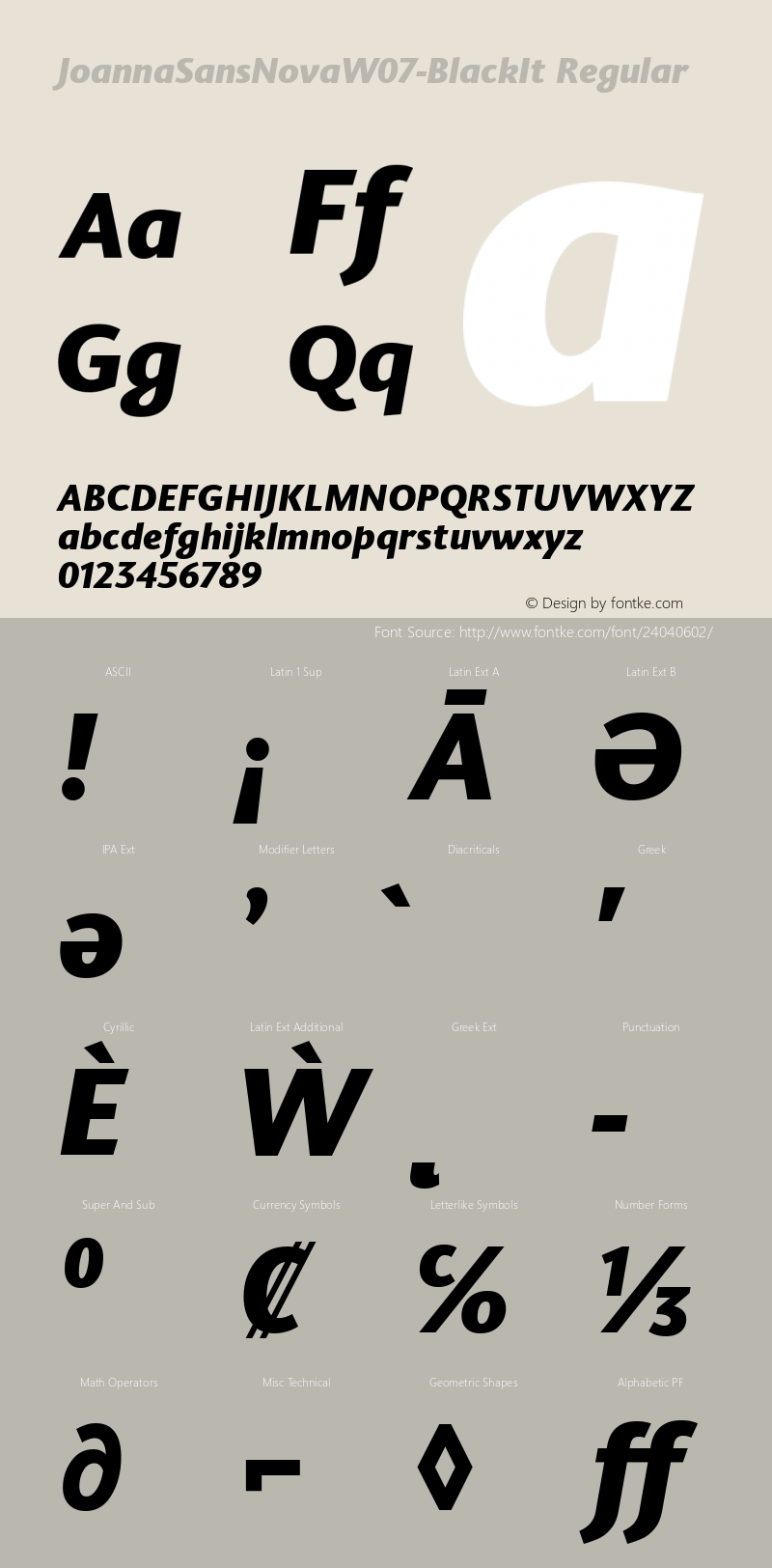 Joanna Sans Nova W07 Black It Version 1.00 Font Sample