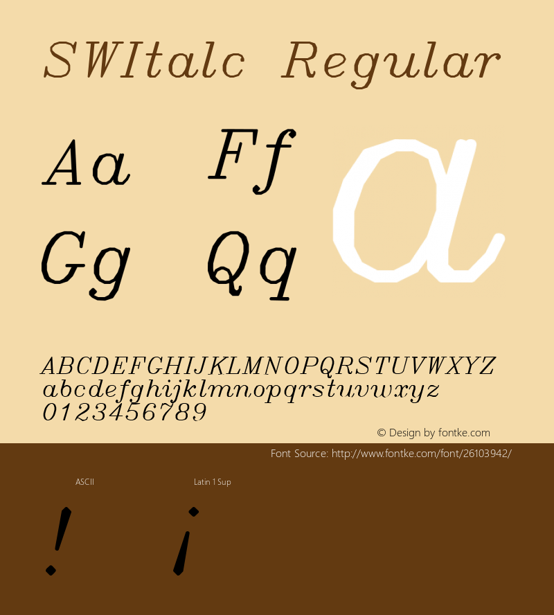 SWItalc Version 6.000 2006 initial release Font Sample