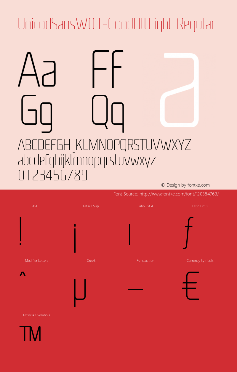 Unicod Sans W01 Cond UltLight Version 1.00 Font Sample