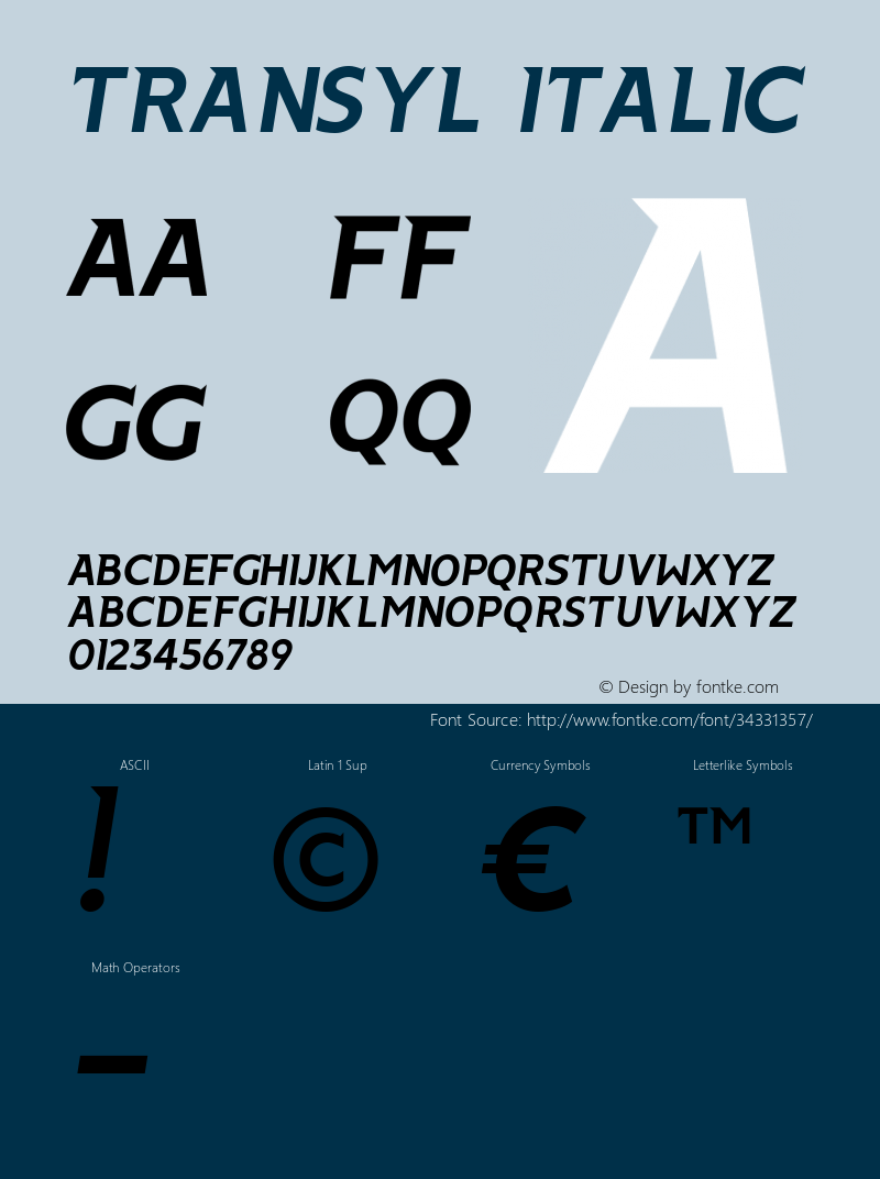 Transyl Italic Version 1.000 Font Sample