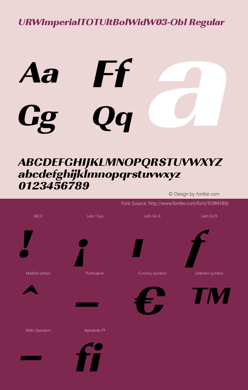 URWImperialTOTUltBolWidW03-Obl Regular Version 1.00 Font Sample