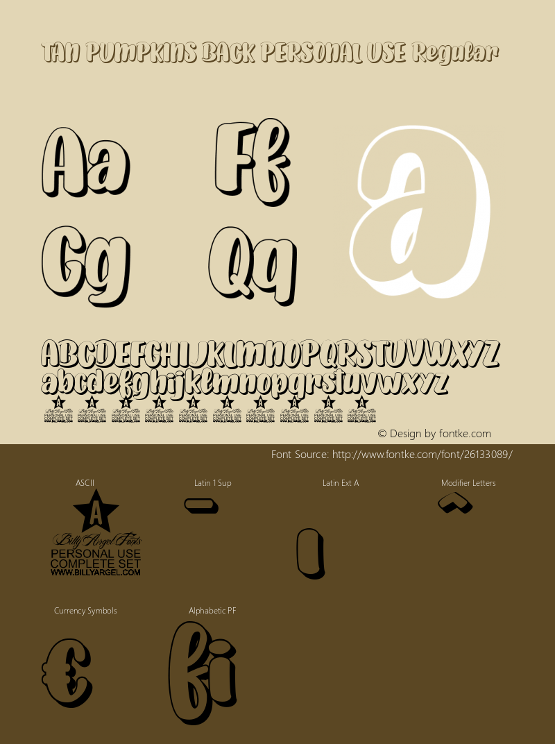 TAN PUMPKINS BACK PERSONAL USE Version 1.000 Font Sample