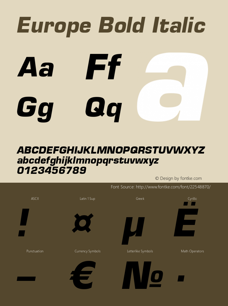 Europe-Bold-Italic OTF 1.0;PS 004.001;Core 116;AOCW 1.0 161 Font Sample