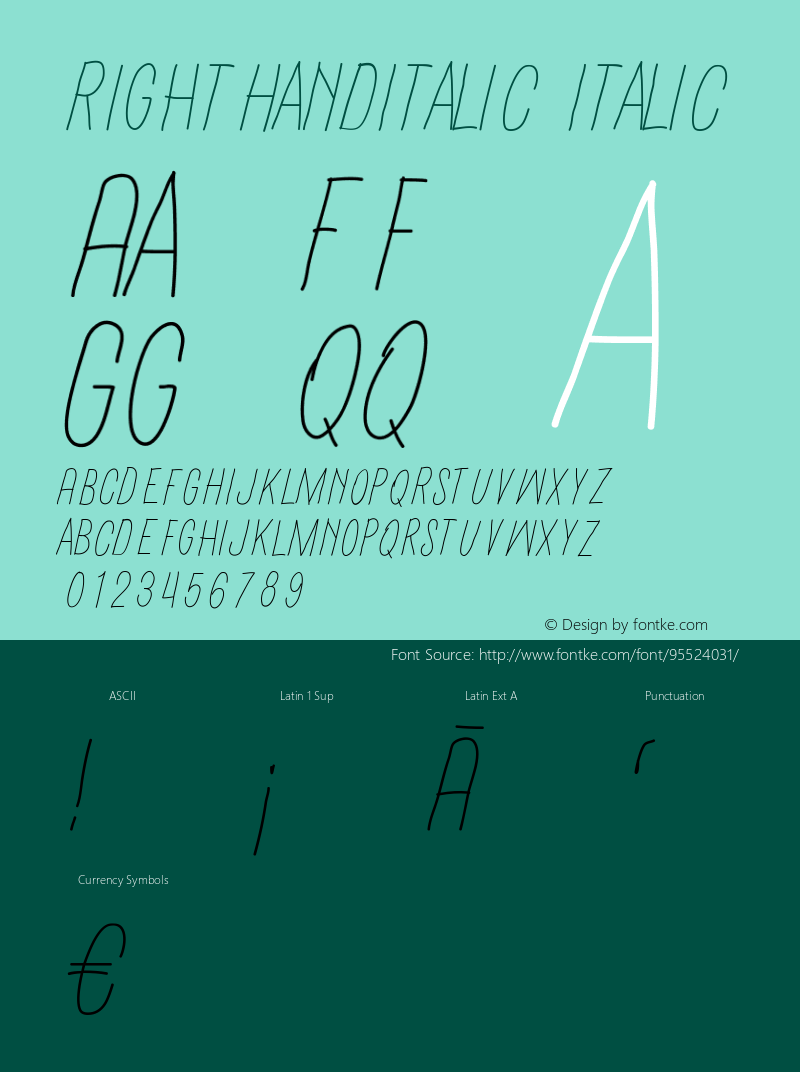 RightHandItalic Version 001.000 Font Sample