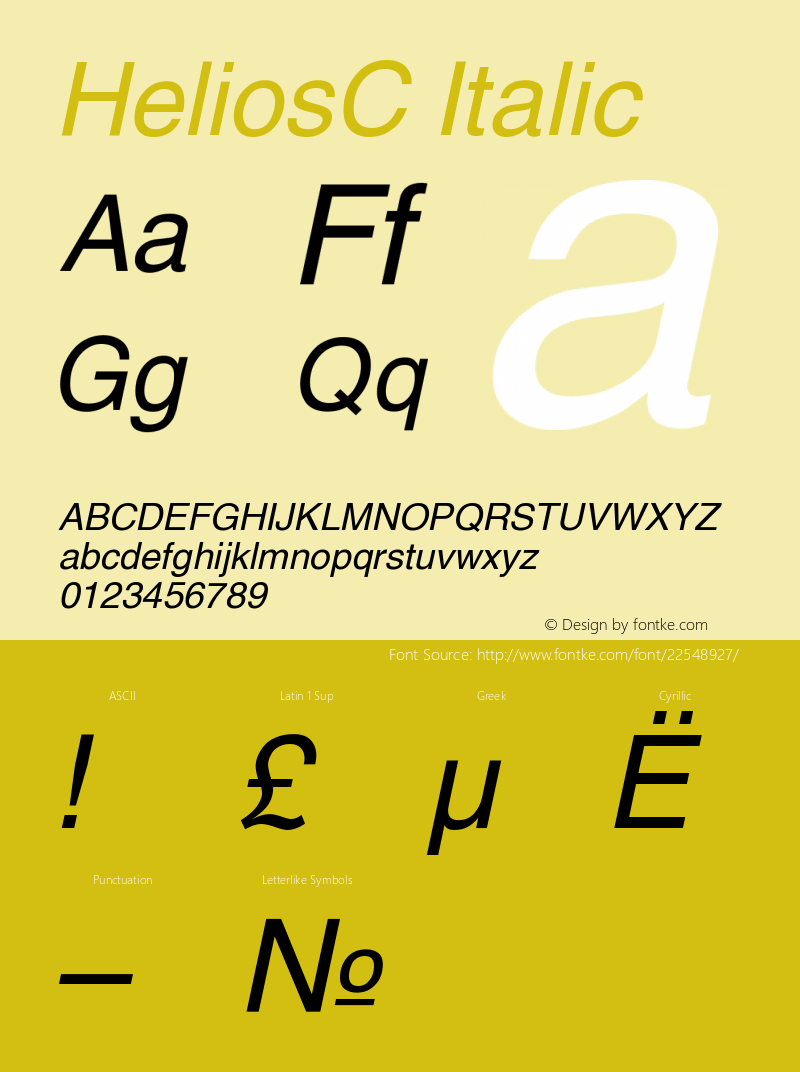 HeliosC Italic Version 004.001 Font Sample