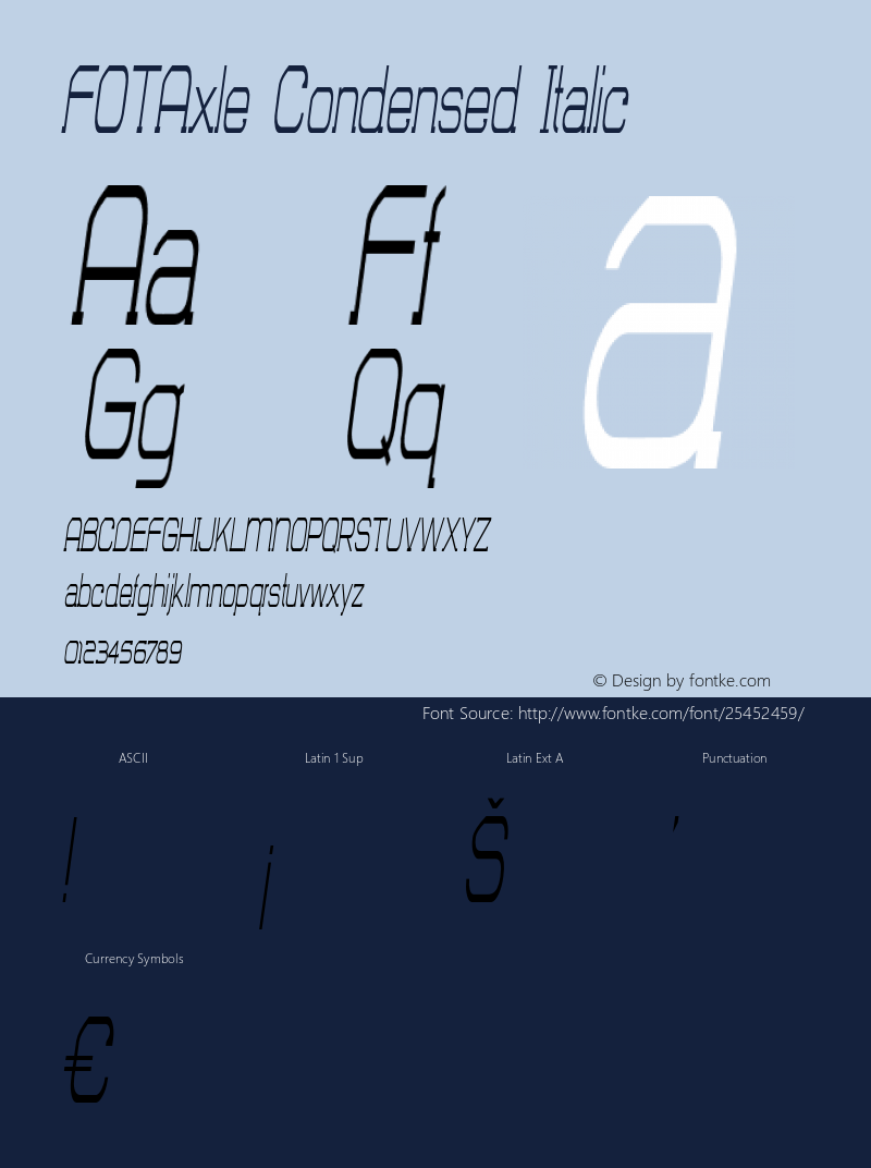 FOTAxle-CondensedItalic Version 1.000 Font Sample